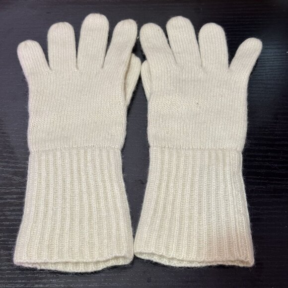 Sutton Studio 100% Cashmere Womens Ivory Knit Gloves Long Ribbed Cuff One Size - Picture 1 of 9